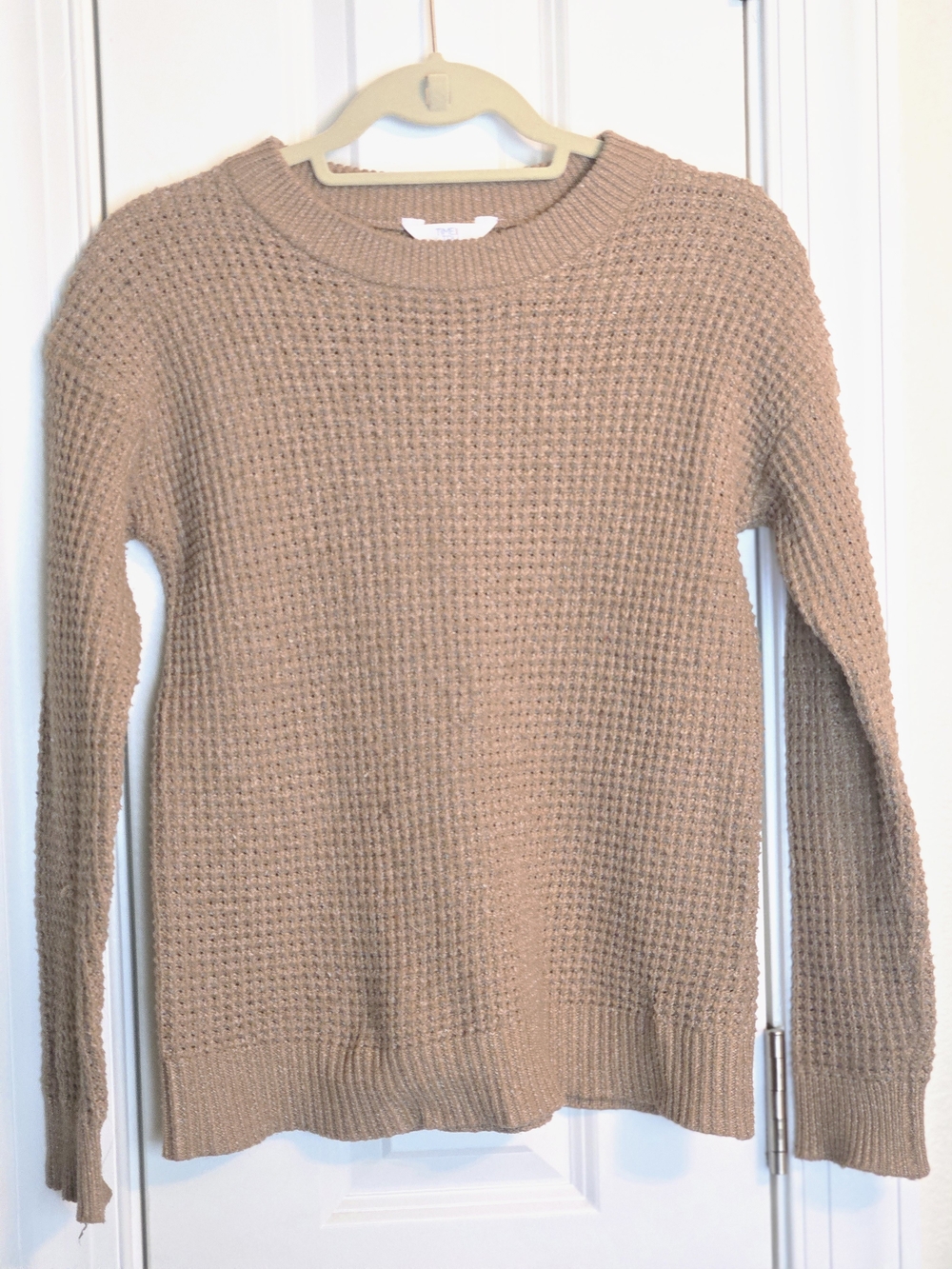Kids Waffle Knit Crewneck Sweater - Tan